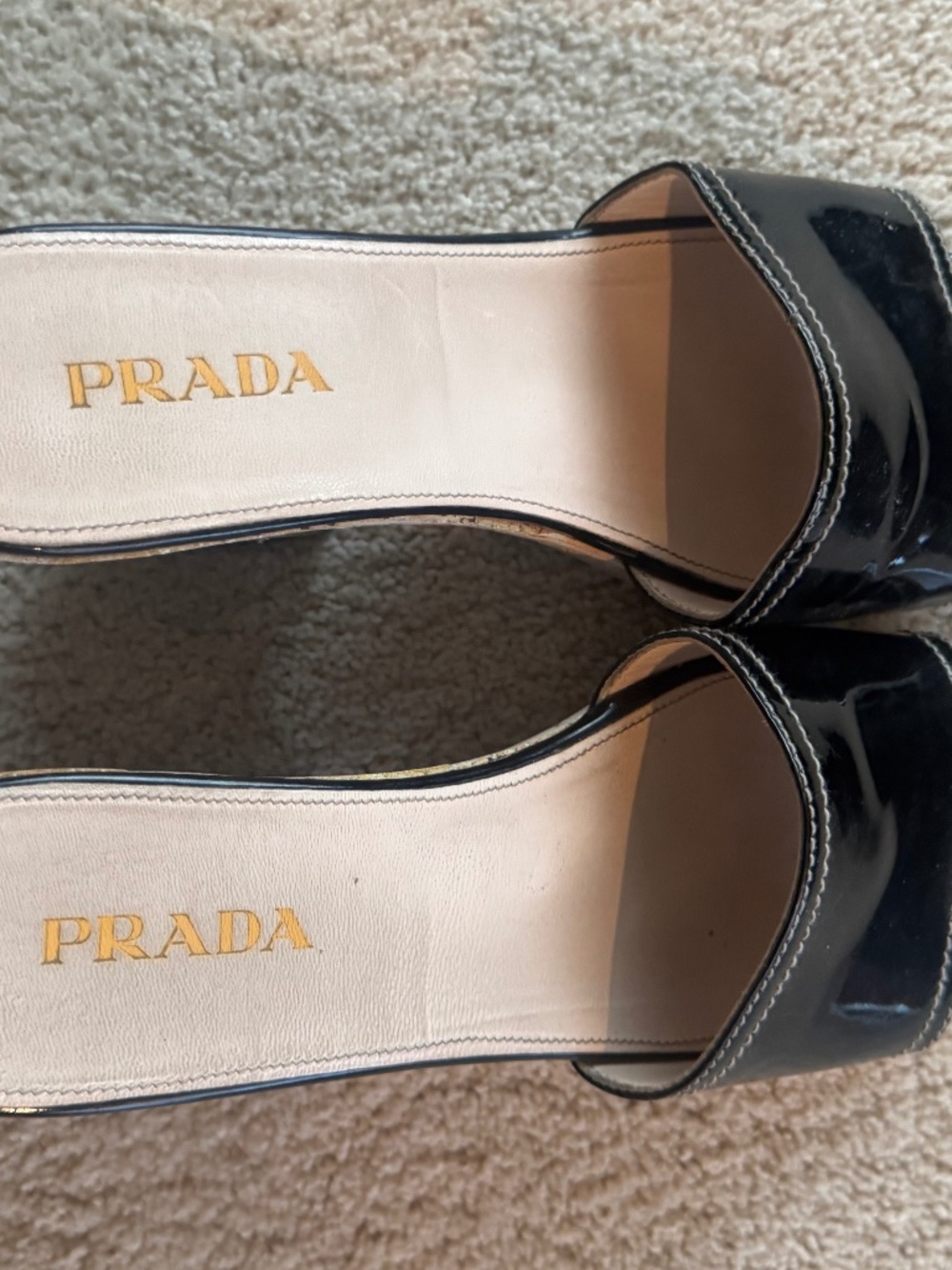 Prada Black Patent Leather Cork Platform Slides – Size 38.5/8.5